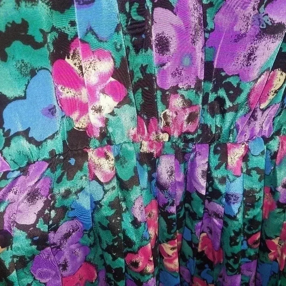 Vintage SHELLY MICHAELS Silky Floral Blouson Dress SZ 15/16 Beautiful!! - Picture 5 of 12